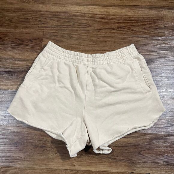 Aerie High Rise Lounge Sweat Shorts Cut Off Pockets Women's Size XL Tan Beige - Picture 1 of 8